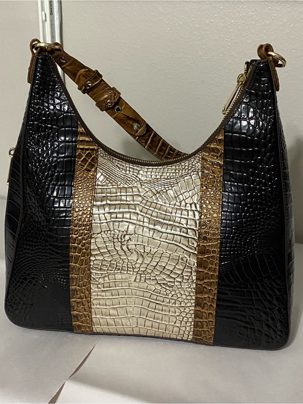 Brahmin Tabitha Tri-color Melbourne Leather Shoulder Bag Cocoa Conway - Picture 7 of 15